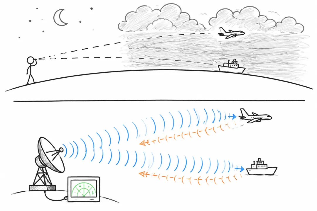 Radar origin and visibility problem diagram